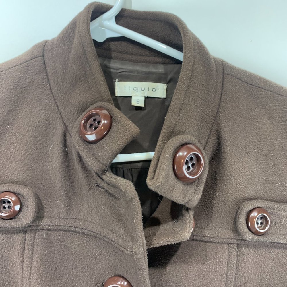 Liquid Women's Mocha Brown Fall Business Peacoat USA Made 6 - Picture 3 of 6